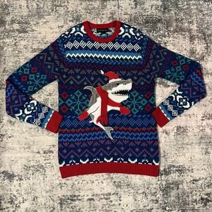 Blizzard Bay Women's S Santa Shark Snowflakes Ugly Holiday Christmas Sweater